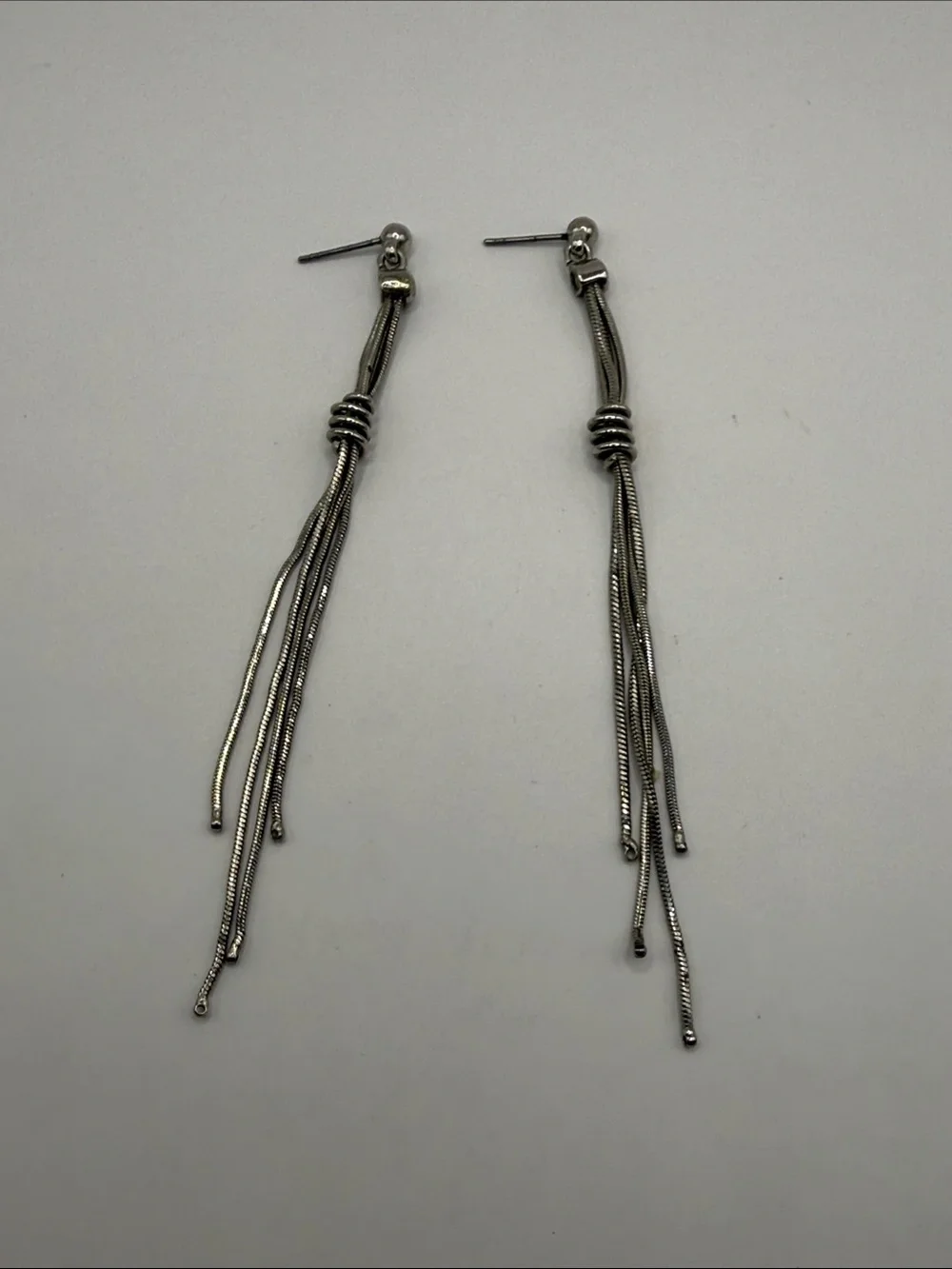 Vintage Silver Tone Tassel Dangle Drop Statement Earrings